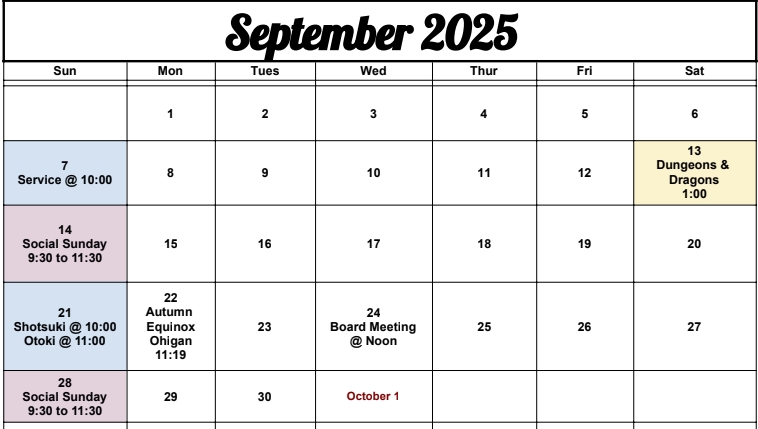 2025-09 Calendar